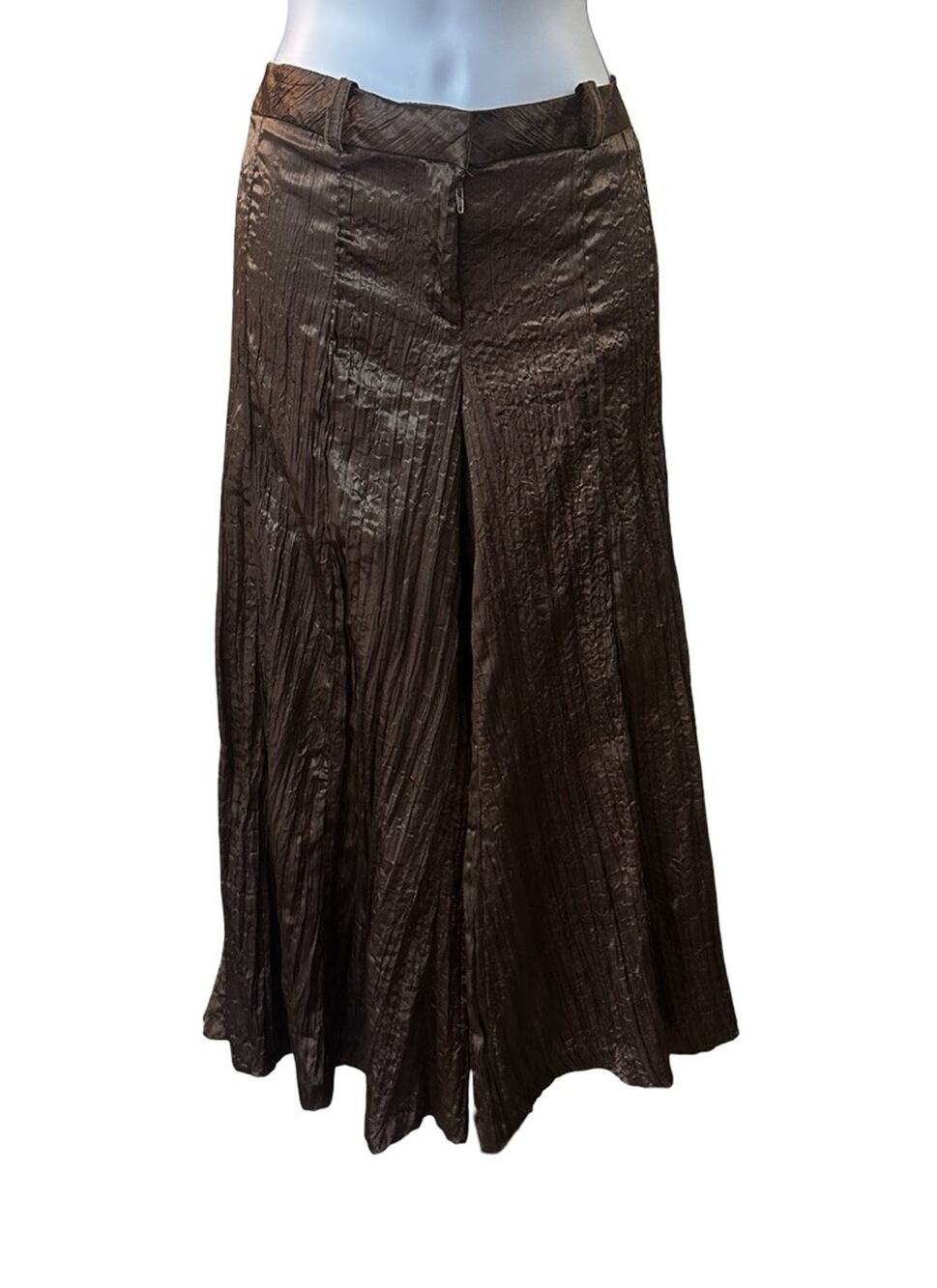 Georgiou Studio Wide Leg Pants Brown Crinkle Texture Flowy Palazzo Y2K Boho L